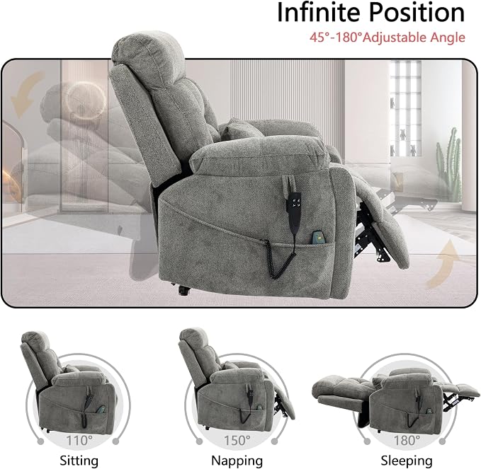 JIKFRIMA Dual Motor Power Lift Recliner Chair with Massage Heating for Adults Elderly, Electric Lift Chairs Lay Flat Recliners, Infinite Position, 2 Hidden Cup Holders