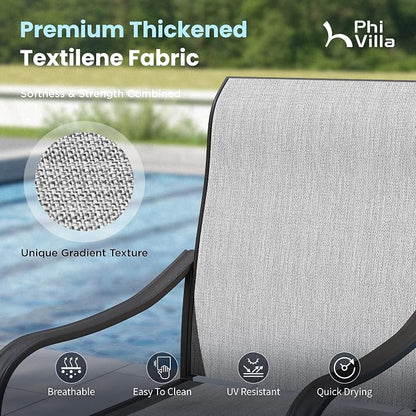 PHI VILLA Patio Dining Set for 4, Round Table & Swivel Mesh Chairs, Grey | 42'' Metal slat table with umbrella hole, E-coating metal frame & Textilene chairs, All-weather design for outdoor, deck