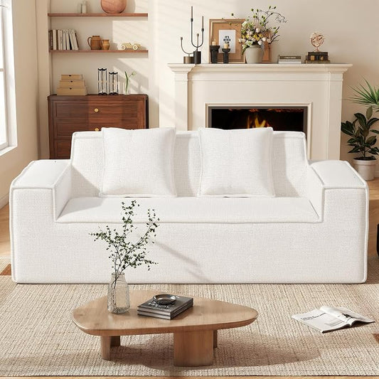 Luxanimarion 77'' Modern Small Loveseat, No Assembly Required Cloud Sofa Cloud Sofa Boneless Couches with 2 pcs Pillows for Living Room, Apartment(Polar Fleece-Beige)