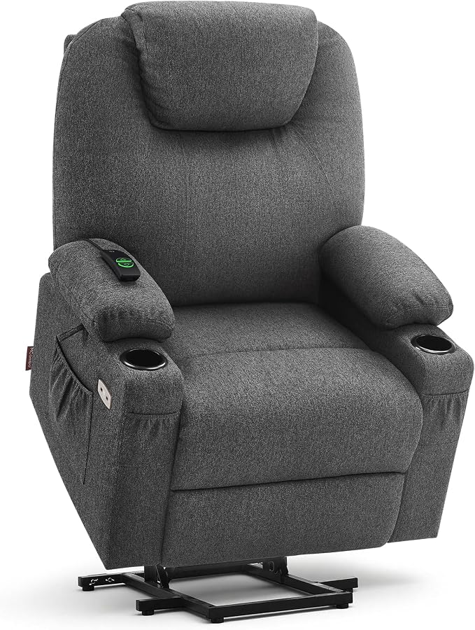 MCombo Power Lift Recliner Chair for Elderly, Lift Chair with Heat and Massage, FSC Certified, USB&Type C Ports, Cup Holders, Fabric 7040 (Medium, Gray)