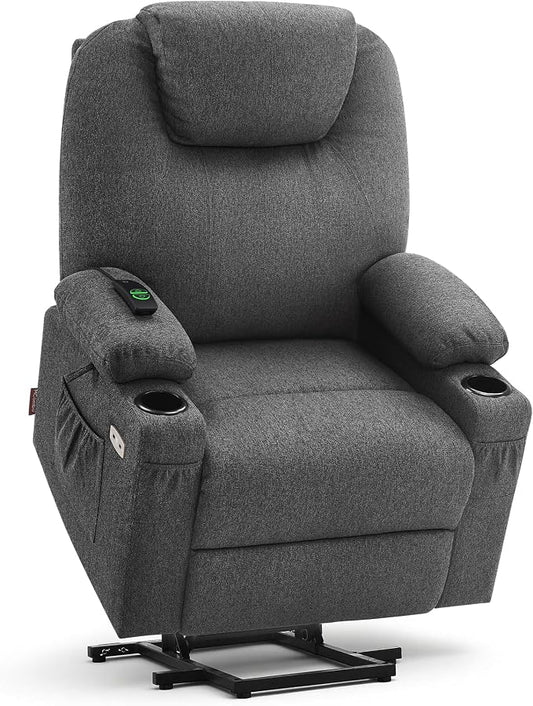 MCombo Power Lift Recliner Chair for Elderly, Lift Chair with Heat and Massage, FSC Certified, USB&Type C Ports, Cup Holders, Fabric 7040 (Medium, Gray)