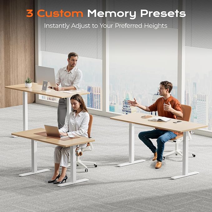 Huuger Dual Motor Electric Standing Desk Frame, Sit Stand up Desk Leg for 47.2” to 86.6” Desktop, Computer Desk Leg with Cable Tray, 3 Memory Height Presets, 2 Hooks, White Frame Only, 1CD128W