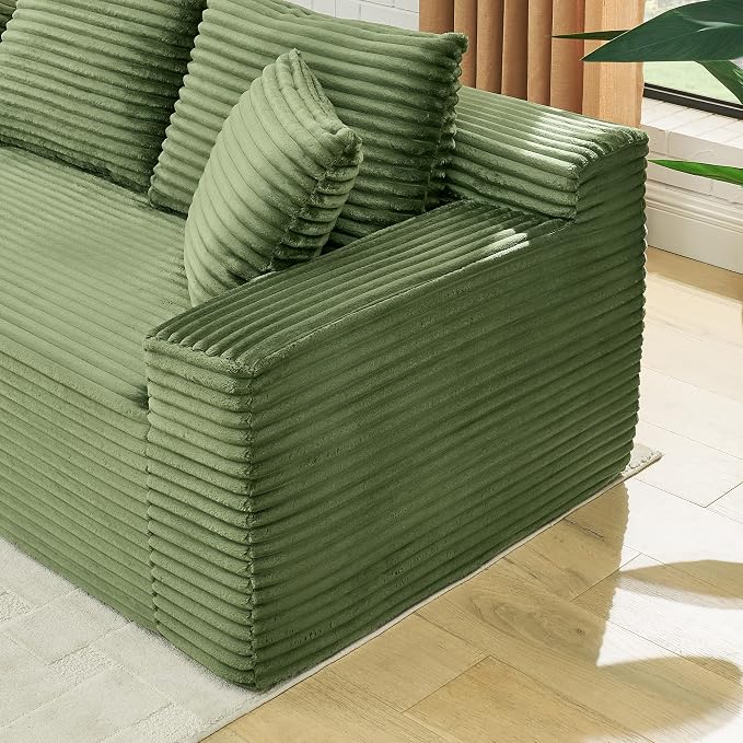 127" U-Shaped Cloud Sectional Couch Oversized Modular Compressed Boneless Sectional Sofa with Ottoman Chaise Lounges & Console, Plush Corduroy Boneless Symmetrical Sofa