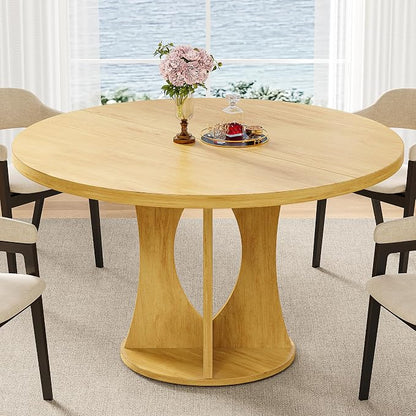 iPormis 47-Inch Round Dining Table for 4-6 People, Circle Dinner Table with Wooden Legs and A Stable Round Pedestal Base, Space Saving Wooden Kitchen and Dining Room Table, Oak (Table Only)