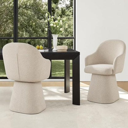 KISLOT Swivel Dining Chairs Set of 1, Upholstered Modern Barrel Dining Chairs with 360° Swivel Base, Chenille Velvet Fabric Accent Kitchen Chairs with Arms, Padded Dining Room Chairs, Sand