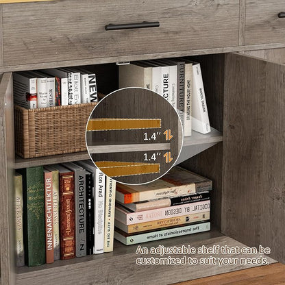Vongrasig Buffet Cabinet with Drawers, 53” Large Sideboard Buffet Kitchen Storage Cabinet, Modern Farmhouse Coffee Bar with Shelves and Doors, Wood Buffet Table for Kitchen, Dining Room, Ash Grey
