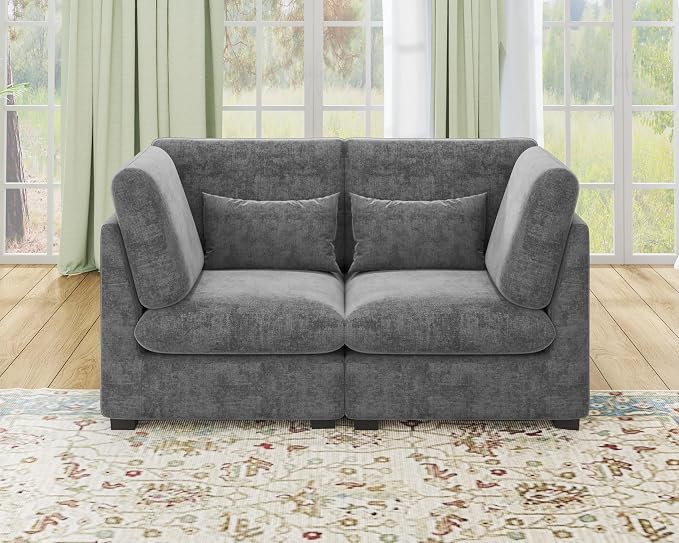 77" Oversized Chenille Couch Modular Sectional Sofa, Washable Cloud Couch Sectional, 2 Seater Sectional Couches for Living Room, Fully Cover Removable, Loveseat Sofa, Chenille, Grey