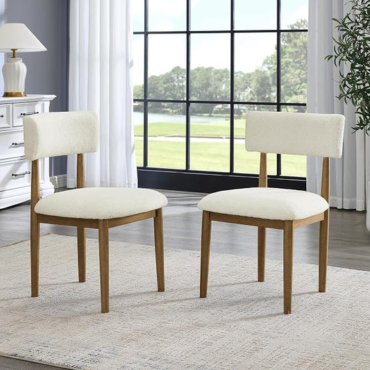 Roundhill Furniture Ellis Boucle Upholstered Dining Chairs, Set of 2, White/Natural Oak