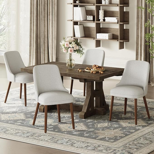 MALOL Dining Chairs Set of 4, Upholstered Dining Room Chair with Wood Legs, High-Back Padded Kitchen Chairs for Dining Room/Restaurant/Cafe, Light Grey