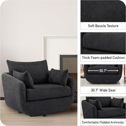360° Swivel Accent Armchair, 39.3" Oversized, Sherpa Boucle Fabric Sofa Chair with Removable Back & Arm Pillows, Swivel Chair with Cozy Soft Padded (1, Dark Gray)
