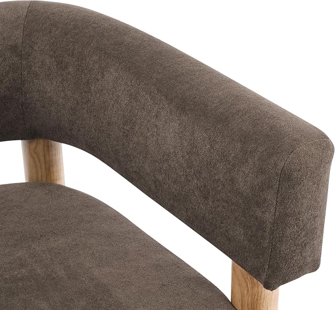 Christopher Knight Home Carly Low Profile Accent Chair, Boucle Upholstered Barrel Chair, Comfy Reading Chair for Bedroom, Wooden Single Lounge Sofa, Dark Brown