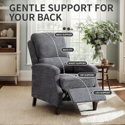VKNOW Recliner Chair, Fabric Recliner with Soft Armrest, Home Theater Seating with Adjustable Push Back and Lumbar Support, Single Sofa for Adults, Lounge Chair for Living Room, Bedroom（Dark Grey）