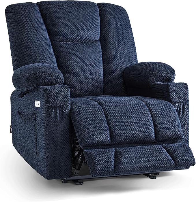 MCombo Oversized Zero Gravity Recliner Chair with Heating and Massage, Power Recliner for Big and Tall with USB & Type C Ports, Cup Holders for Living Room 8017 (Navy Blue, Oversized)