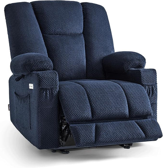 MCombo Oversized Zero Gravity Recliner Chair with Heating and Massage, Power Recliner for Big and Tall with USB & Type C Ports, Cup Holders for Living Room 8017 (Navy Blue, Oversized)