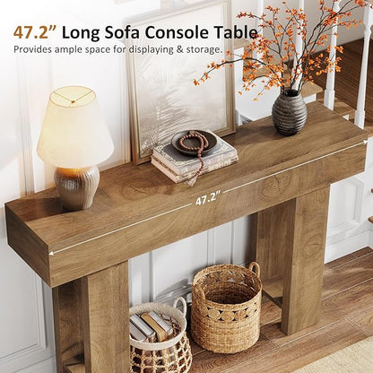 Cealform Console Tables for Entryway, 47.2 Inches Long Sofa Table Behind Couch, Farmhouse Wooden Style Entry Way Table for Living Room, Hallway, Entrance, Foyer (Light Brown)