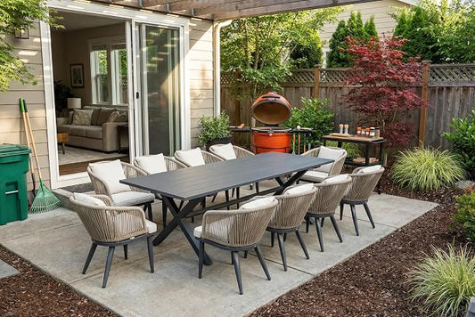PURPLE LEAF 11 Pieces Patio Dining Set Wicker Outdoor Furniture Rectangular Table and Chairs Set for Garden Deck Aluminum Frame Backyard Kitchen Set, Cushions and Pillows Included Taupe