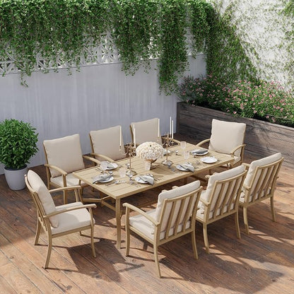 HAPPATIO Aluminum 9 Piece Patio Dining Set - Aluminum Outdoor Dining Set for 8, Patio Dining Table and Chairs Set, Patio Furniture with Table and Chairs (Beige)