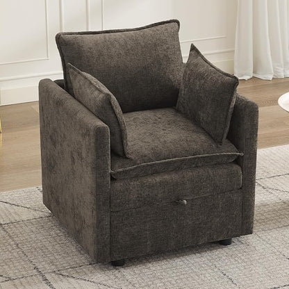 30" Cloud Modular Single Sofa Chair with Storage, Modern Upholstered Accent Chair Deep Seat, Chenille Reading Lounge Armchair for Living Room, Bedroom, Small Space, Brown