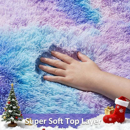 Ophanie Round Rugs 5Ft Tie-Dye Rainbow Purple Area Rug,Aesthetic Room Decor,Fluffy Fuzzy Bedroom Carpet,Plush Soft Shaggy Colorful Living Room Rugs for Kids Home,Nursery with Over 99 pcs Pile fibers
