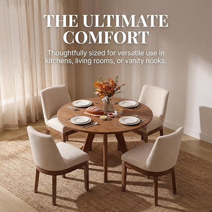 RIVOVA Upholstered Dining Chairs Set of 2, Modern Wooden Dining Room Chair Linen Fabric Kitchen Chairs Farmhouse Dinner Chair with Hardwood Frame, Beige