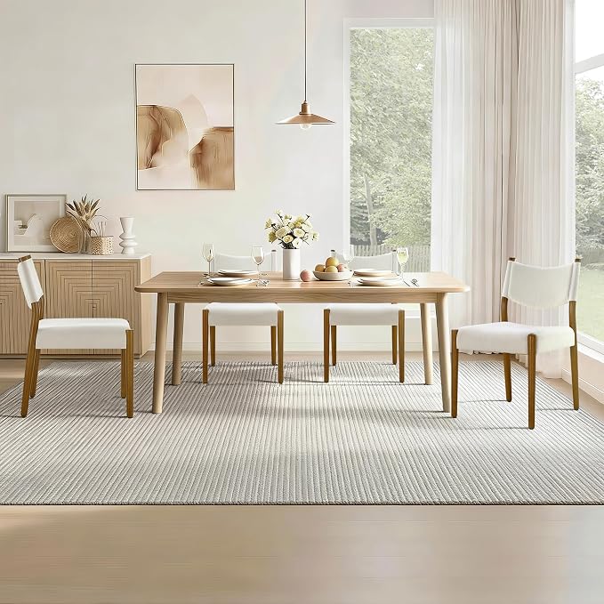 KISLOT Upholstered Dining Chairs Set of 4, Solid Wood Armless Kitchen Chairs with Soft Polyester Fabric, 18.9" Seat Height, Modern Dining Room Seating, 300 lbs Capacity, Linen