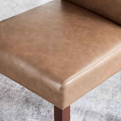Watson & Whitely Upholstered Dining Chairs, Faux Leather, Set of 6, Brown | Solid Wood Legs, Padded Seat, Low Back, Modern Armless Parsons Chair for Kitchen, Dining Room, Restaurant