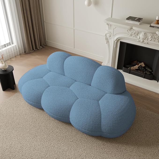 JACH 3 Seater Cloud Sofa for Living Room, Modern Sherpa Upholstered Couch, Minimalist Leisure Sofa, Comfy Cloud Couch for Apartment, Small Space, No Assembly Required (Blue)