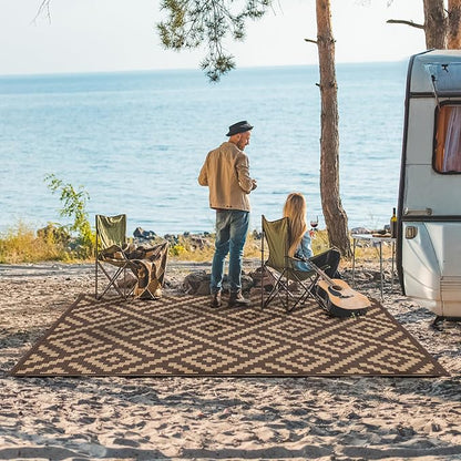 GENIMO Outdoor Rug for Patio Clearance, 6'x9' Reversible Plastic Straw Rugs, Lightweight Waterproof RV Camping Mat for Camper, Balcony, Deck, Backyard, Picnic, Coffee & Brown