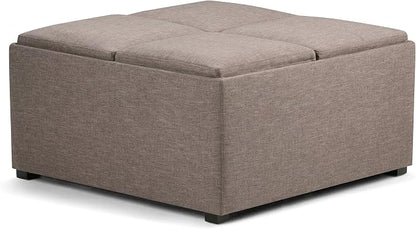 SIMPLIHOME Avalon Wide Contemporary Square Coffee Table Storage Ottoman, Fawn Brown, Table Ottoman