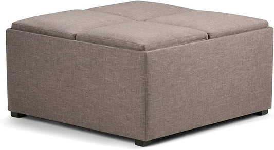 SIMPLIHOME Avalon Wide Contemporary Square Coffee Table Storage Ottoman, Fawn Brown, Table Ottoman