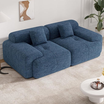 85" Cloud Loveseat Sofa in a Box, Modern Small Couch No Assembly Required, Comfy Deep Seat Boneless Couches for Living Room, Bedroom, Apartment, Blue 1 PCS