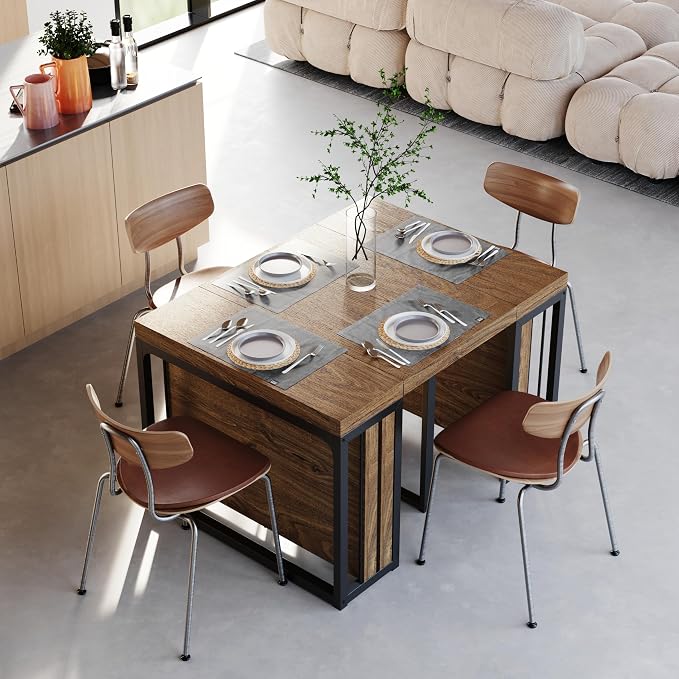 Lasageldar 118" Extendable Dining Table for 10 People, Modern Space Saving Wood Dinner Table for Kitchen Dining Living Room Outdoor Patio (Walnut Brown)