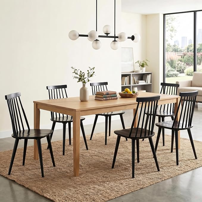 DUHOME Black Windsor Wooden Dining Chairs Set of 6, Wood Dining Room Chair Black Spindle Side Kitchen Room Country Farmhouse Chairs