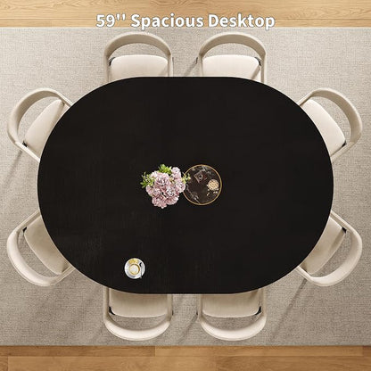 iPormis 43.3-59 Inch Extendable Round Dining Table for 6-8 People, Oval Dinner Table with Adjustable Top and A Stable Round Pedestal Base, Space Saving Wooden Kitchen and Dining Table, Black