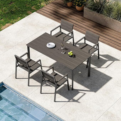 Outdoor Dining Set for 4, Aluminum Patio HDPS Outdooor Table and Chairs Set with Umbrella Hole, All Weather Patio Furniture Set, 5 Peice Patio Dining Table Set (Charcoal)