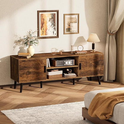 SUPERJARE TV Stand for 55 Inch TV, Entertainment Center with Adjustable Shelf, 2 Cabinets, TV Console Table, Media Console, Solid Wood Feet, Cord Holes, for Living Room, Bedroom, Rustic Brown