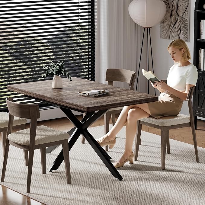 Extendable Dining Room Table for 4 6 8, 55"-71" Long Rectangle Kitchen Table,Wood Expandable Dining Table with Hidden Storage, Space Saving, For Kitchen Dining Living Room, Farmhouse, Dark Walnut