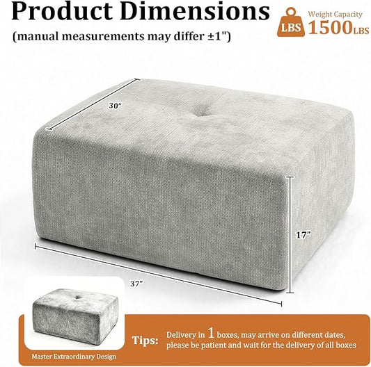 37" Oversized Boneless Couch, Comfort Cloud Sectional Couches for Living Room, Modular Sofa High Back & Extra Deep Seat, No Assembly, Soft Chenille Fabric (Light Grey, 37 inch-Single Ottoman)