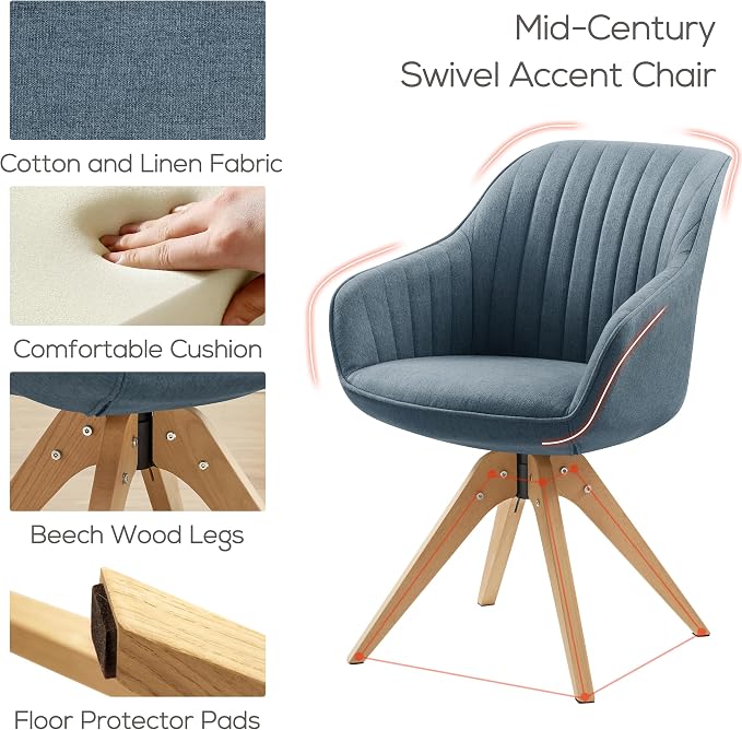Art Leon Beech Wood Swivel Desk Chair for Home Office, No Wheels