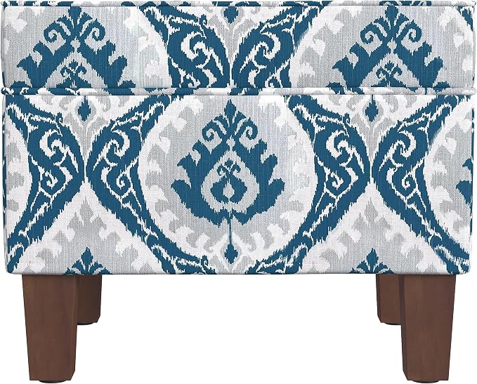 HomePop 22" Modern Rectangular Storage Ottoman - Blue Ikat Medallion Print