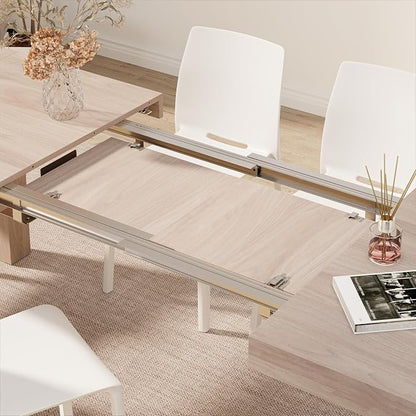 Mobili Fiver, Iacopo Extendable Dining Table, 55.1(86.6) x35.4 in, Pearled Elm, for 6-10 People, Expandable Dining Table for Kitchen, Living Room, Italian Furniture