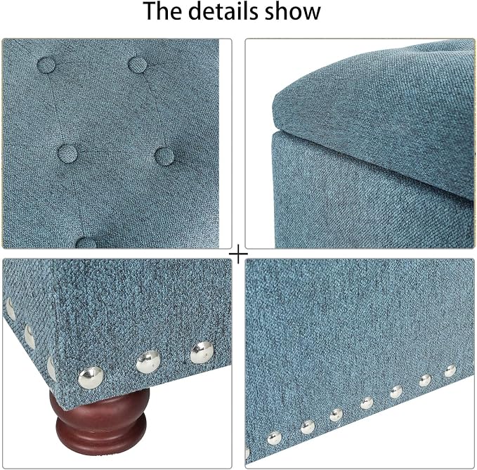 Joveco 24" Ottoman with Storage for Living Room Rectangular Fabric Tufted Bench Footrest Toy Chests for Bedroom (Cyan)