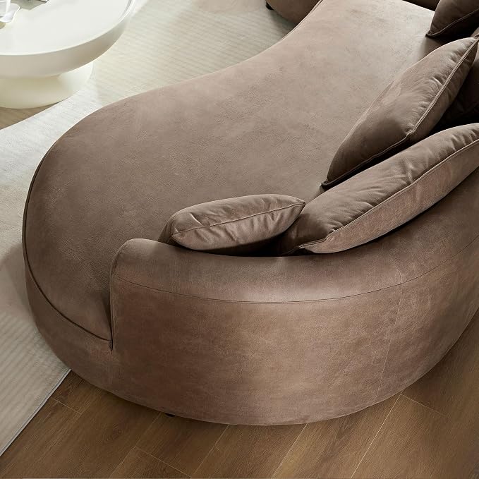 KEIKI 129" Curved Oversized Modular Leathaire Sectional Sofa with Left Chaise, 4 Pillows, 3 Back Cushion, Modern Style Comfy 5-Seater Couch, Easy Assembly, for Office, Apartment, Living Room, Brown