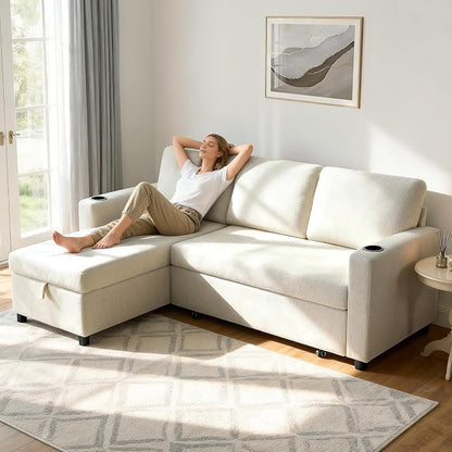 KISLOT 84 Inch Sectional Sleeper Sofa with Pull Out Bed Convertible 2 in 1 Couch with Storage Chaise & USB Charging Comfy L Shaped Modular Couches for Living Room Apartment(2 Box)