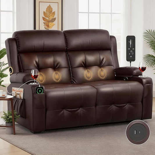 Loveseat Recliner, Massage Reclining Loveseat with USB Port, Storage, Cup Holders, Manual Reclining Sofa Without Console, Wall Hugger Space-Saving Recliner Couch for Living Room, RV, Apartment