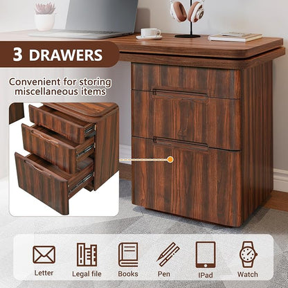 90” Modern L-Shaped Desk with 3 Drawers, 360° Wood Rotating Desk, Workstation for Home Office, Living Room, Walnut