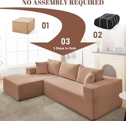 Mangodan 110” Cloud Sectional Couch, Modular Sectional Sofa for Living Room, Boneless Sofa with Deep Seat, Comfy Fluffy Couch with L-Shaped Chaise, No Assembly Required (Left-Facing Chaise, Camel)