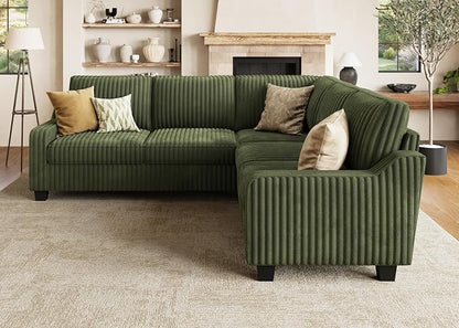 HONBAY Corduroy Convertible Sectional Sofa L Shaped Corner Couch Reversible Sectional Couches for Living Room,Green