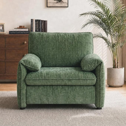 Oversized Accent Chair, 41 inch Modern Armchair for Living Room, Wide Reading Chair w/Deep Seat Springs Cushion, Padded Arms, Chenille Single Sofa Chair for Bedroom, Apartment, Green