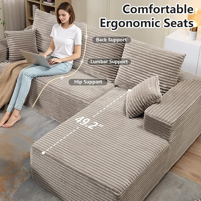 107.5" Cloud Sectional Couch with L-Shape Chaise, Modern Cloud Couch with Deep Seat, Modular Sectional Couches for Living Room, Apartment, Office, No Assembly Required